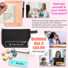 Load image into Gallery viewer, Daily Saves Parent Notebook, Kids Care Kit Go Bag &amp; Bedtime Story Cubes | Extra Care Bundle of 3
