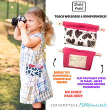 Load image into Gallery viewer, Clip on waist bag filled w/ essentials & toys for kids, toddlers and children | Pink Marker Hearts Stocket Pocket