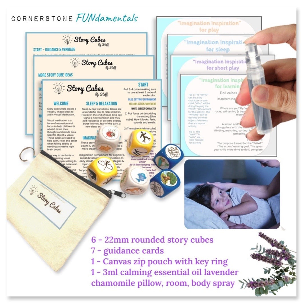 Bedtime & Imagination Story Cubes & Calming Essential Oil Pillow & Room Spray