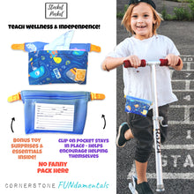 Load image into Gallery viewer, Clip on waist bag with essentials for kids, toddlers and children | Blue Deep Sea Stocket Pocket