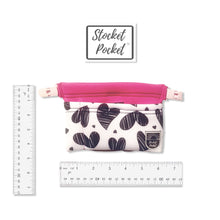 Load image into Gallery viewer, Clip on waist bag filled w/ essentials &amp; toys for kids, toddlers and children | Pink Marker Hearts Stocket Pocket

