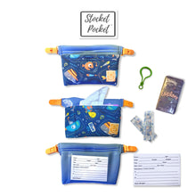 Load image into Gallery viewer, Clip on waist bag with essentials for kids, toddlers and children | Blue Deep Sea Stocket Pocket