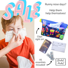 Load image into Gallery viewer, Clip on waist bag filled w/ essentials & toys for kids, toddlers and children | Blue Robot Stocket Pocket