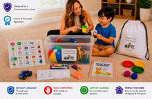 Load image into Gallery viewer, Hide Away Helper™ Play Therapy System Kit +
Children-styled Parent Play Book.
Purposeful Play System And Activities for
Communication, Language Development, Early Learning &amp; Social Connection | 60
Reusable Activities | Picture Communication Choice Board
