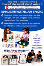 Load image into Gallery viewer, Hide Away Helper™ Play Therapy System Kit +
Children-styled Parent Play Book.
Purposeful Play System And Activities for
Communication, Language Development, Early Learning &amp; Social Connection | 60
Reusable Activities | Picture Communication Choice Board

